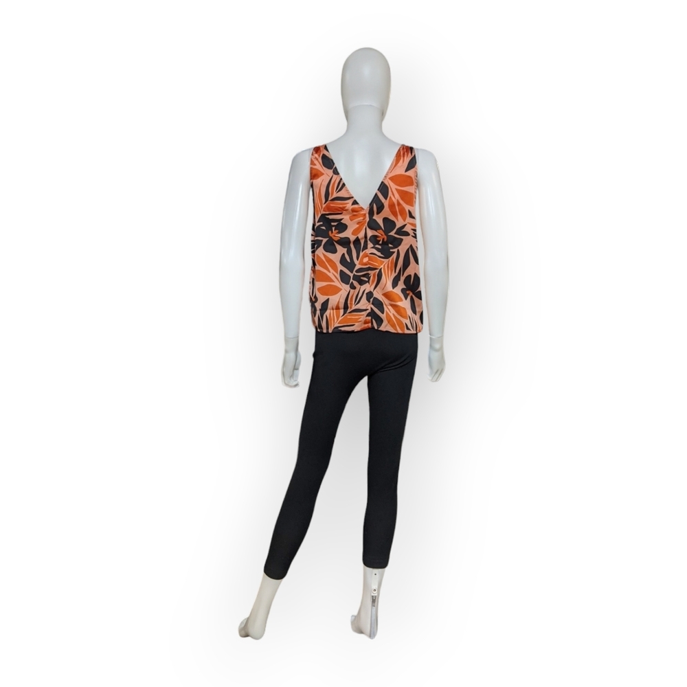 Old Navy Orange Floral Sleeveless Satin Top, S - Picture 4 of 9